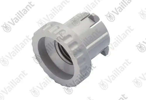 Vaillant Bauteil mit gewelltem Außenrand und Innengewinde, geeignet für Heizungs- oder Installationsanwendungen. Farbton ist ein neutrales Grau.
